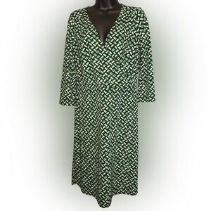 LOFT Green and Black Geometric Dress